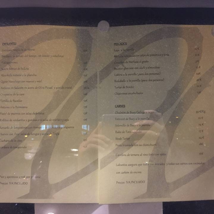 Carta-menu - Asador Lakuntza